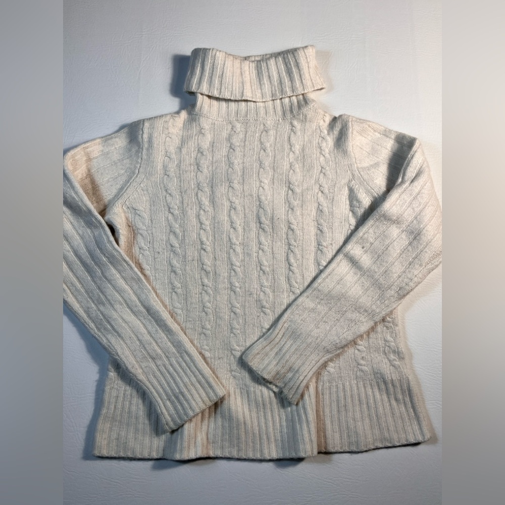 J. Crew Wool Cream Cable Knit Turtleneck Sweater Medium